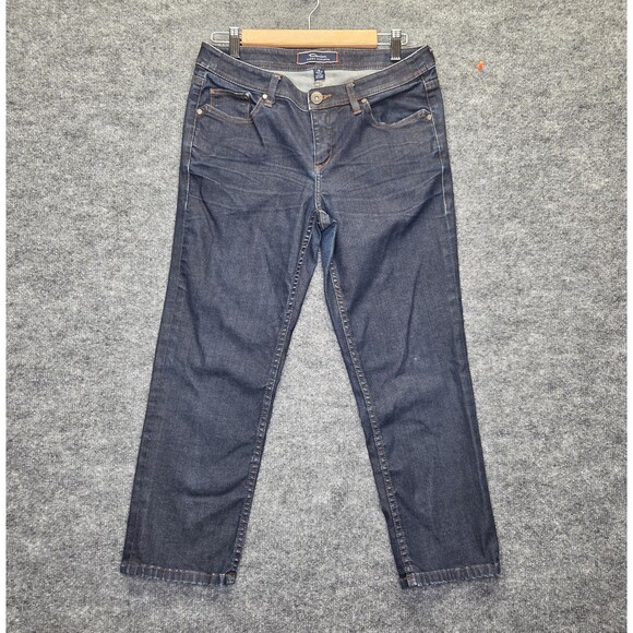 Tommy Bahama Denim Jeans Womens 8 Blue Dark Resin Wash Crop Stretch TW14934 - Picture 1 of 13